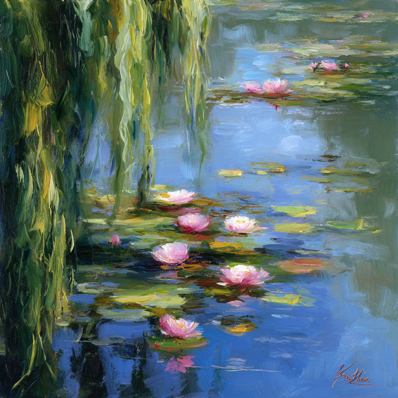 Art mural sur toile Willow Garden Pond, H 20 po x l 20 po x P 1,5 po