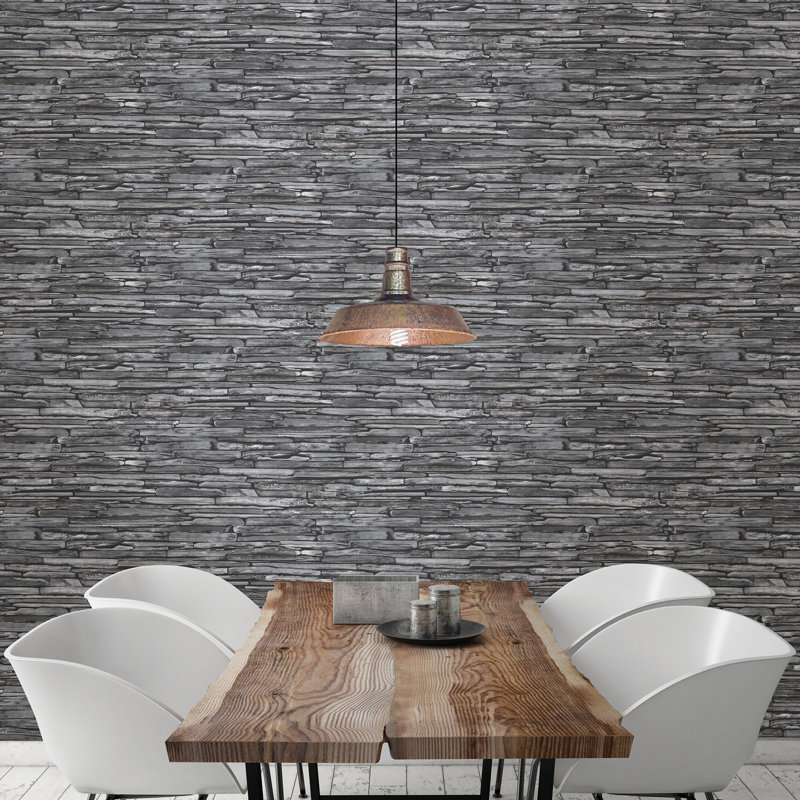 Stacked Slate 10.05m x 52cm Wallpaper Roll, Charcoal