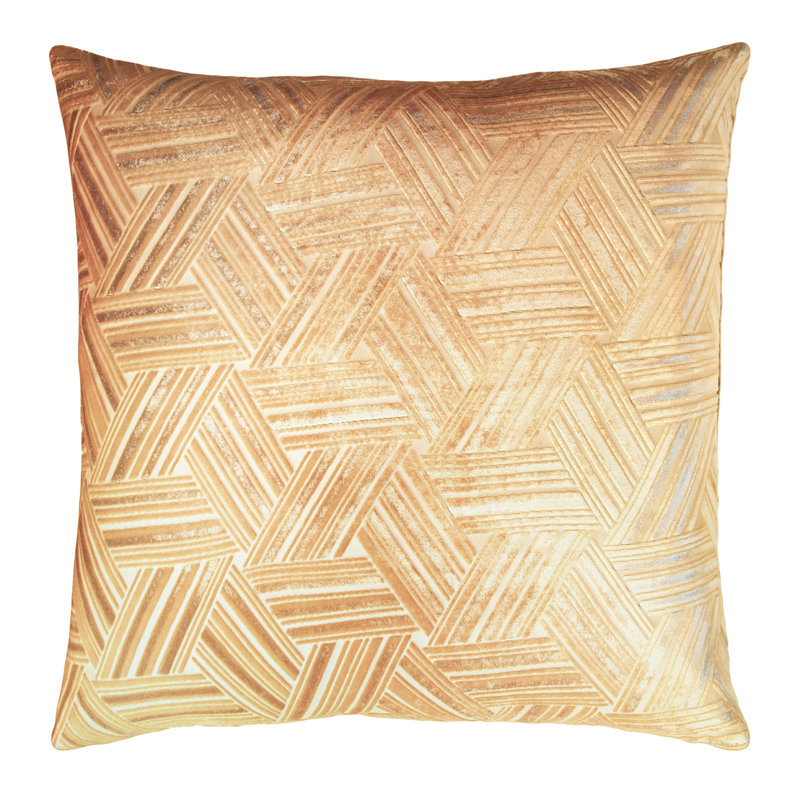 Entwined Square Velvet Pillow Cover & Insert, Gold Beige, 18" x 18"