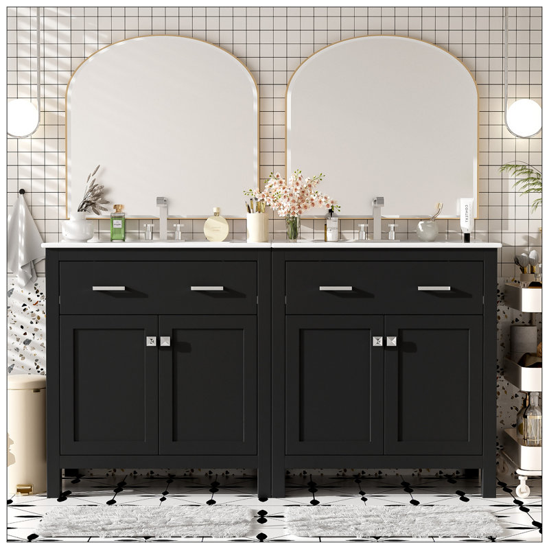 Vanities For Bathroom, Black, Silver