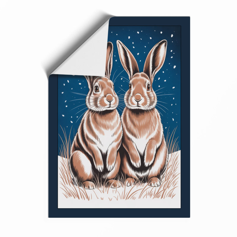 Rabbits In Winter Night Scandinavian - Print, Unframed, A4 - 29.7 x 21.0 cm