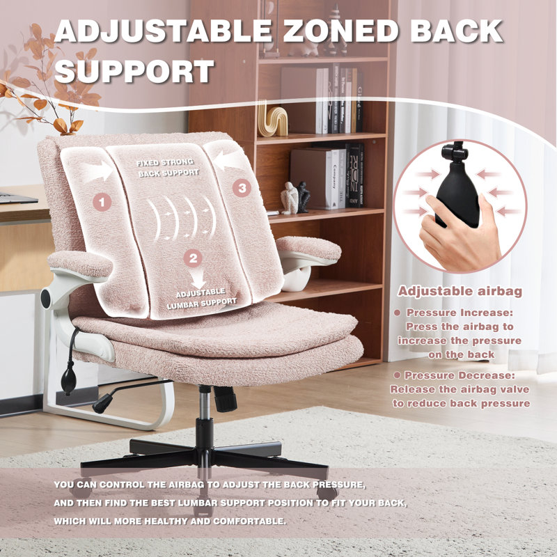 Modern Cross Legged Office Chair With Adjustable Armrest And Swivel Wheels, Pink