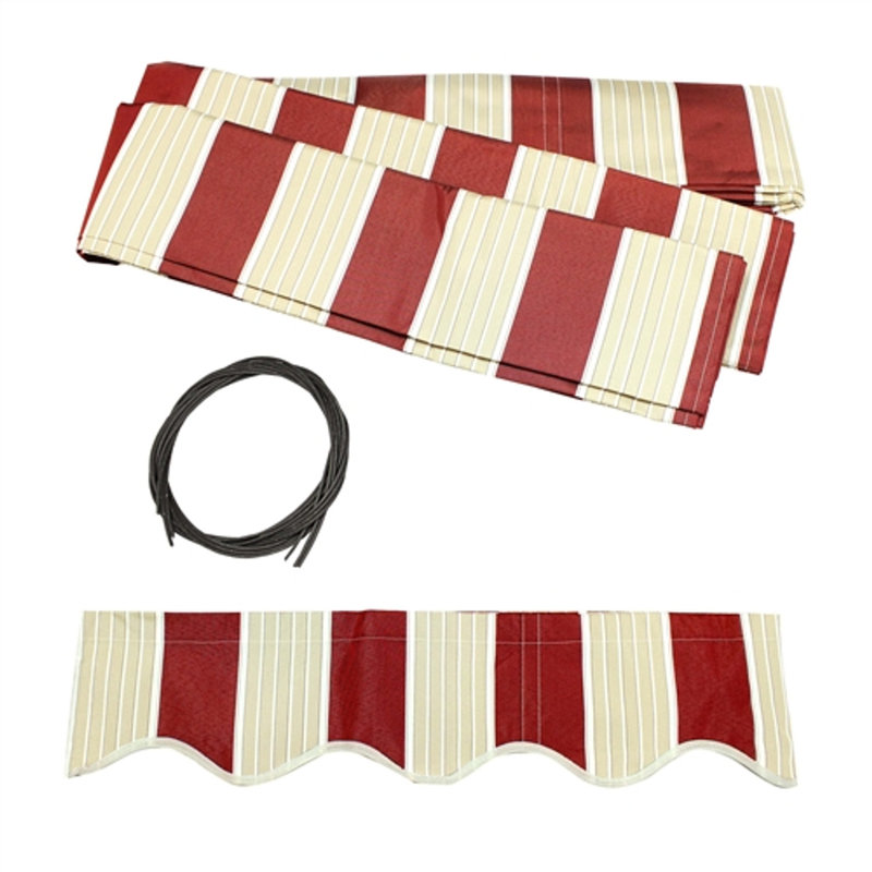 Multi-Stripe Red Polyester Retractable Awning Fabric Replacement 8'x6.5'
