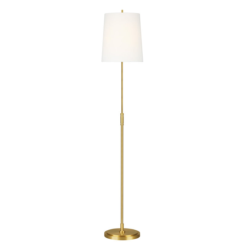 Adjustable Burnished Brass Floor Lamp with White Linen Shade