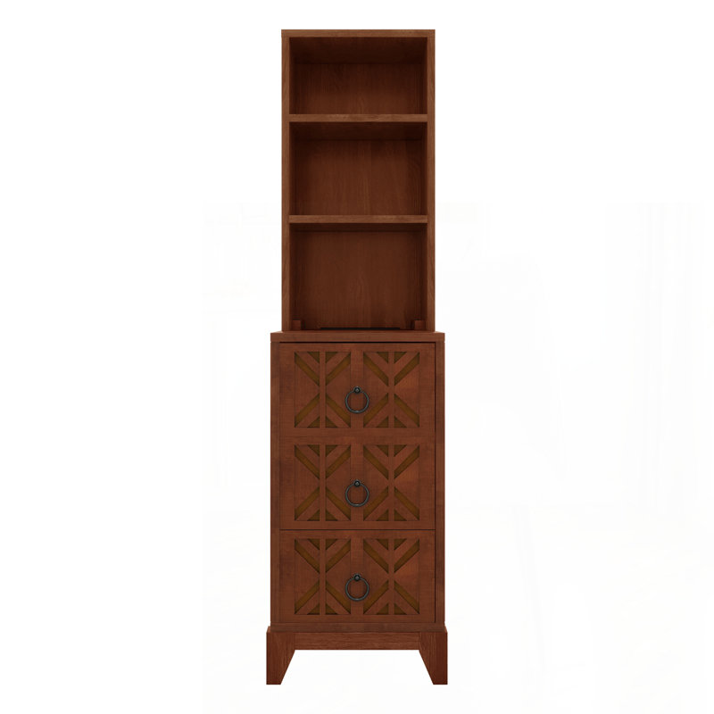 End Table with 3 Drawers, Corner Table with 2 Open Shelves, Tall Side Table for Bedroom and Corner, Natural