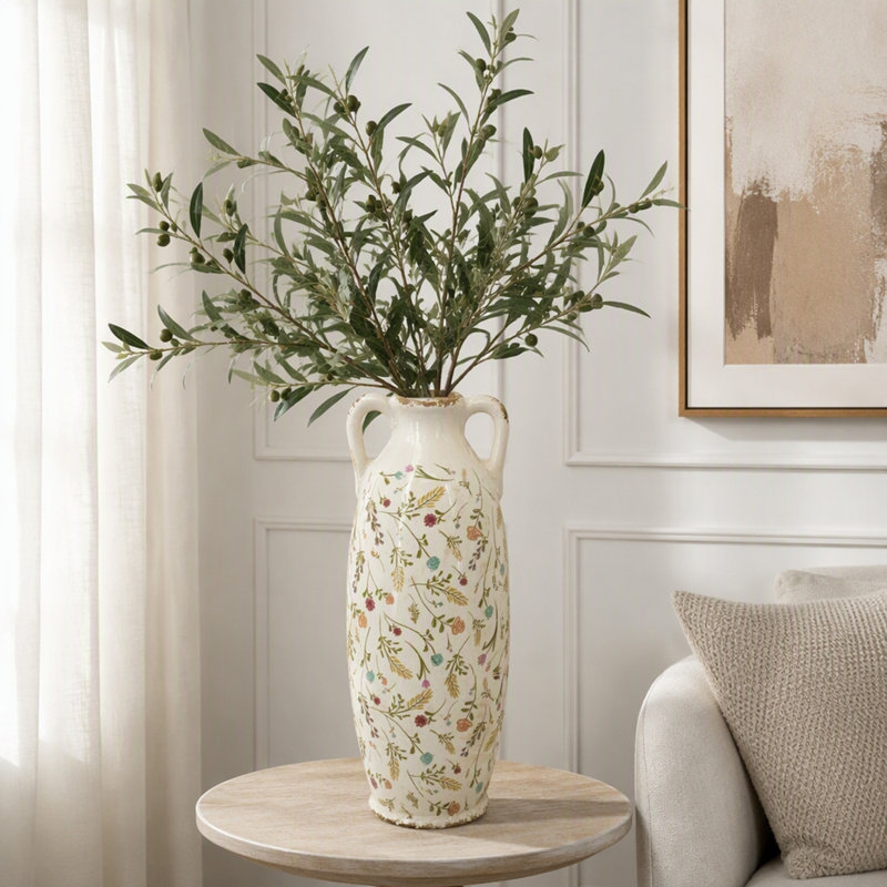Vase en céramique 5,9 x 5,9 x 15,6 po avec motifs floraux multicolores