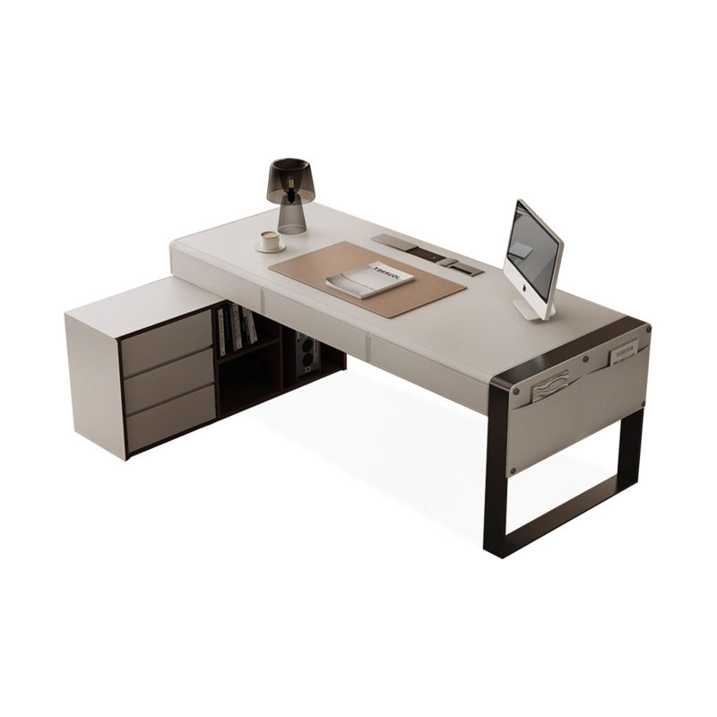 Bureau blanc en bois manufacturé en forme de L, Retour à gauche, H 29,53 po x l 70,87 po x P 27,56 po