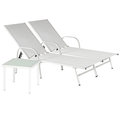 Sussex Sun Loungers and Table Set - 2 Garden Adjustable Loungers with 1 Side Table - Modern Design