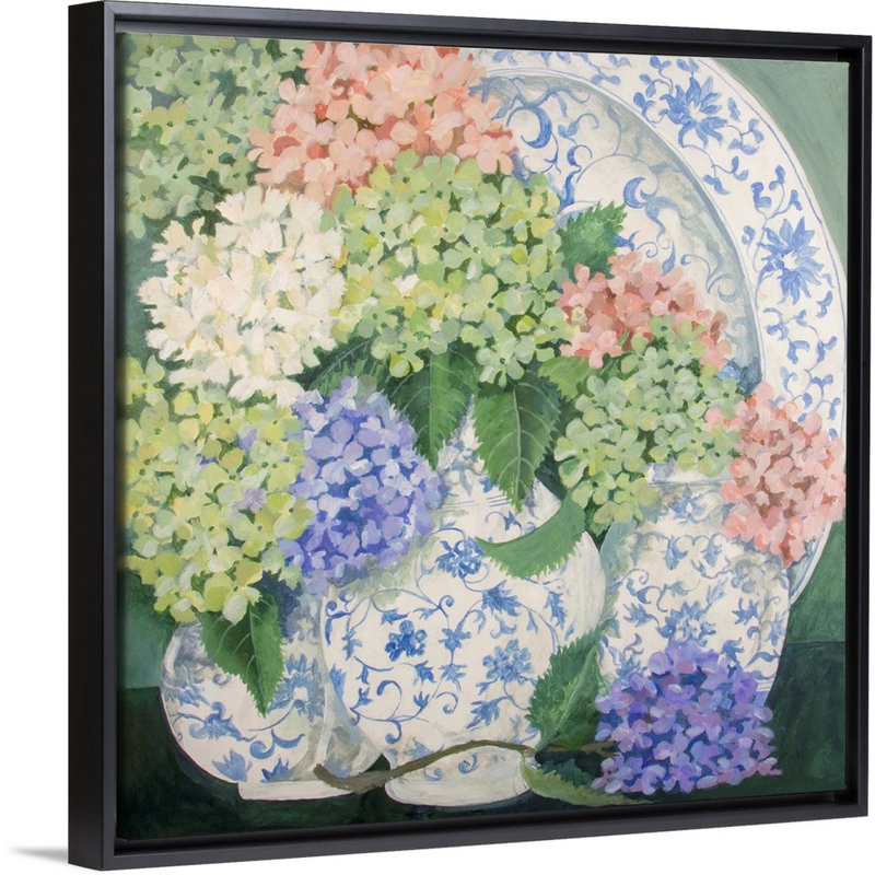 " Hydrangeas ", 26" H x 26" W x 1.75" D, Black Floater Framed