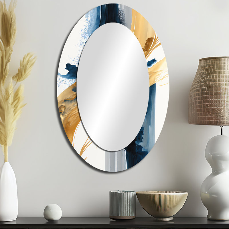 Miroir mural décoratif ovale « Spiral Abstract III » - Bleu, 36 po x 24 po