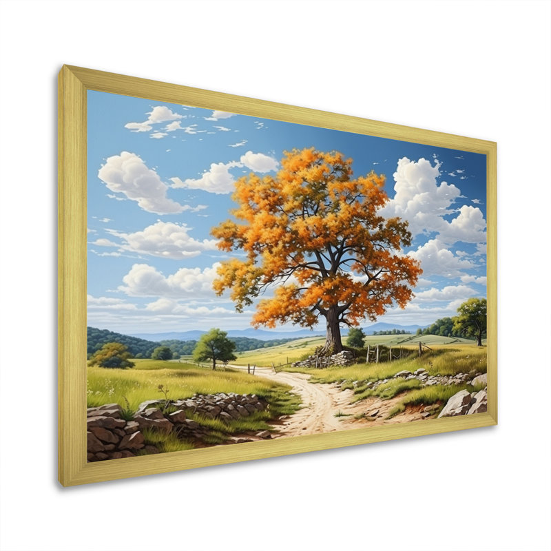 Érable et sérénité rustique sur toile, Encadrement doré, H 16 po x l 32 po x P 1 po