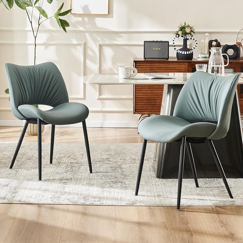 Mackensie Upholstered Dining Chairs Faux Leather Kitchen Chairs with Metal Legs, Grayish Green