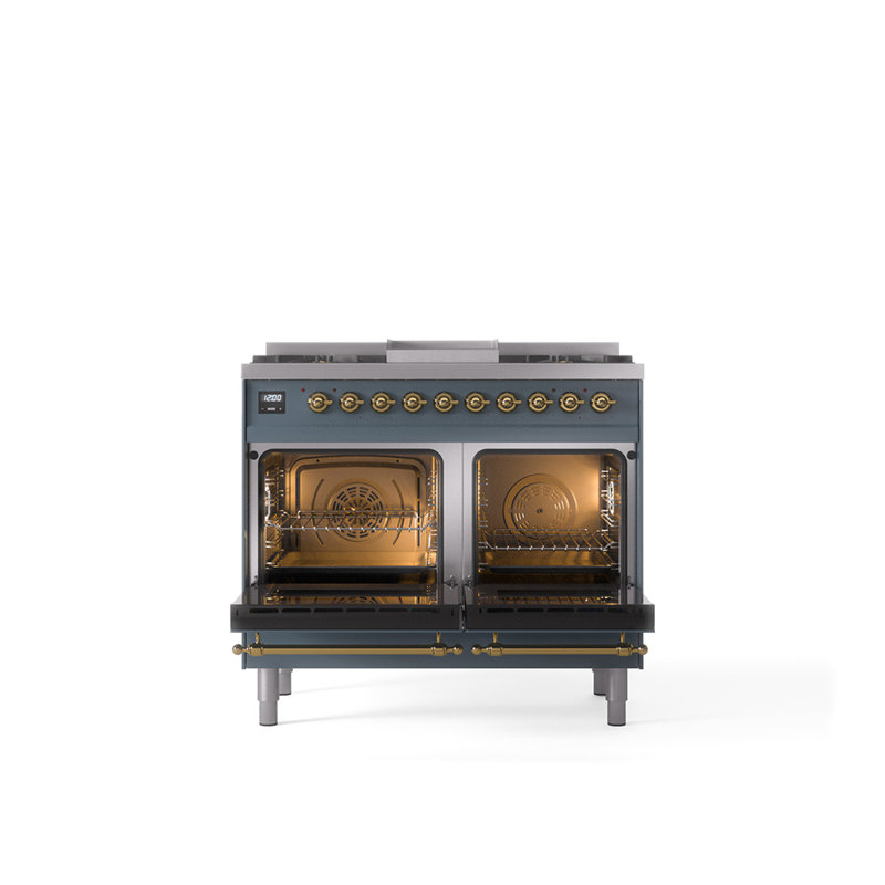 ILVE Nostalgie II 40 in Dual Fuel Range, Blue Gray/Brass, Liquid Propane