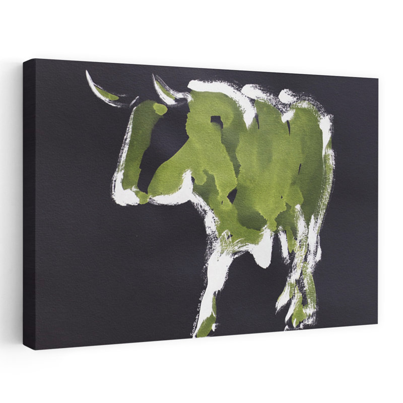 «Bold Green Bull», impression abstraite et audacieuse, art contemporain, 16" H x 24" W