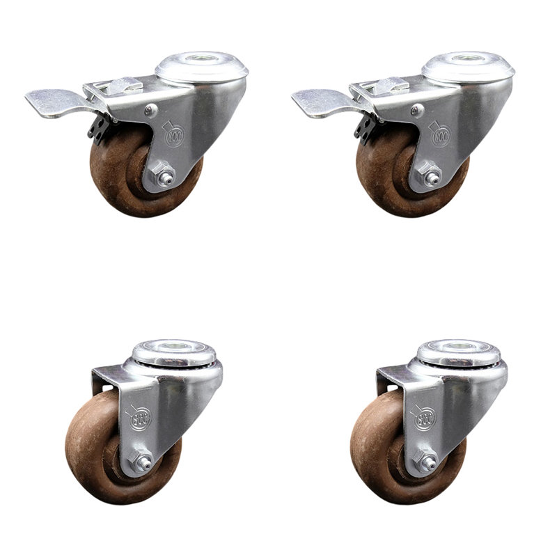 3 Inch High Temp Glass Filled Nylon Bolt Hole Caster Set with 2 Total Lock Brake