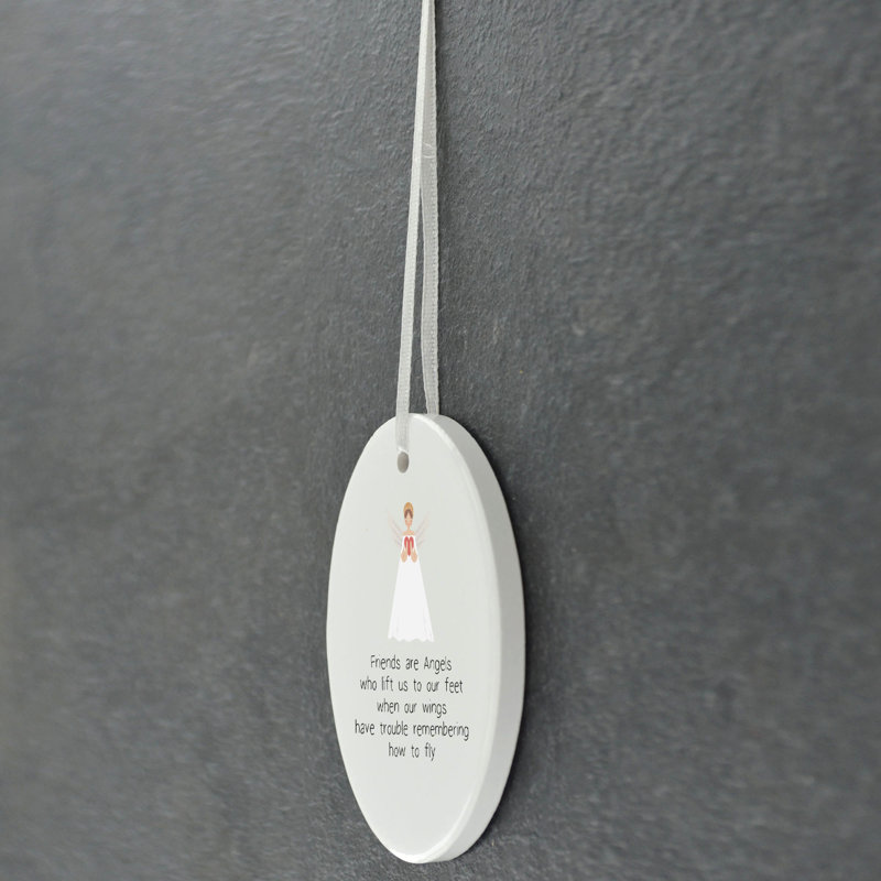 Friends are Angels Oval Shaped Ceramic Hanging Ornament