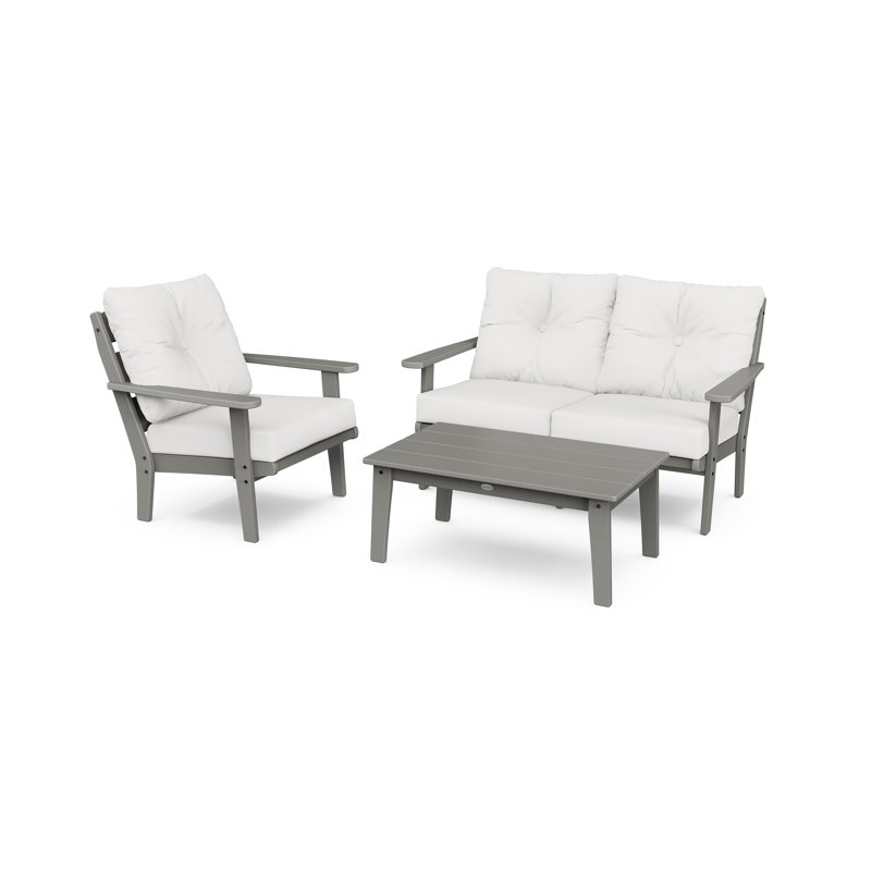 Lakeside 3-Piece Deep Seating Set, Slate Gray Frame/Natural Linen Cushion