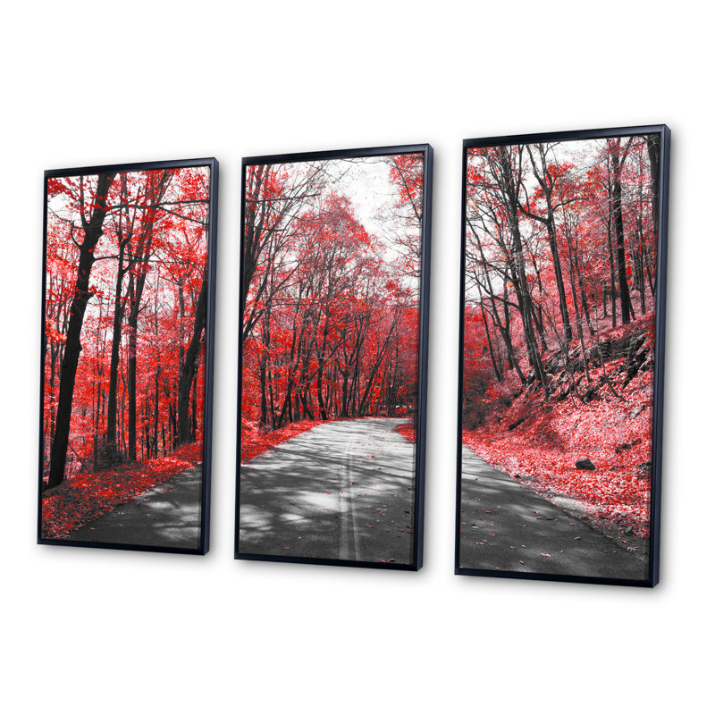 «Patch In Red Forest», ensemble d'art mural sur toile à motif floral, H 28 po x l 36 po x P 1 po, Noir