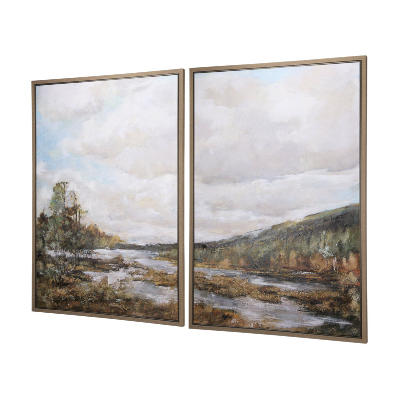 River Valley a Hand Embelished Textured Canvas, 42" H x 28" W x 1.5" D, Wrapped Canvas