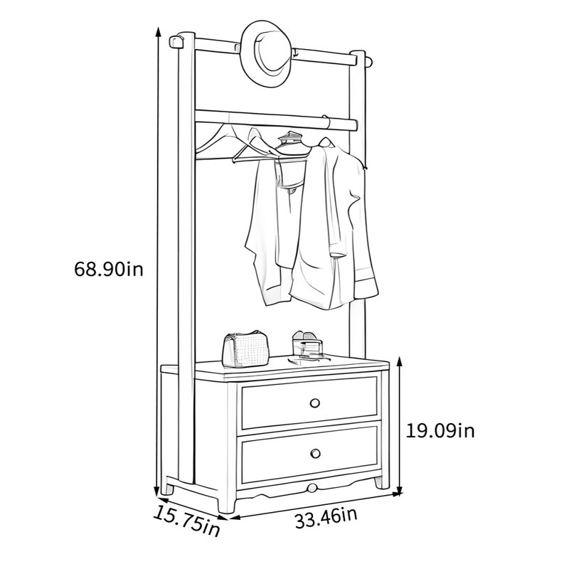 Portemanteau élégant en bois massif avec rangement, Noyer foncé