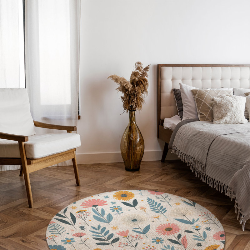 Tapis tressé Warm Garden Blooms, Rond 5 pi