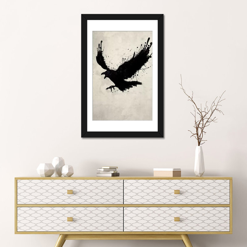 «Raven» par Nicklas Gustafsson, impression sur toile, Papier d'art encadré noir, Blanc, H 24 po x l 16 po x P 1 po