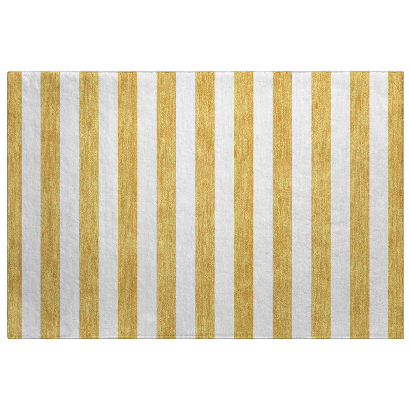 Premium Machine Washable Dream Shag ADS528 Striped Rug, Gold, 2'6" x 3'10"