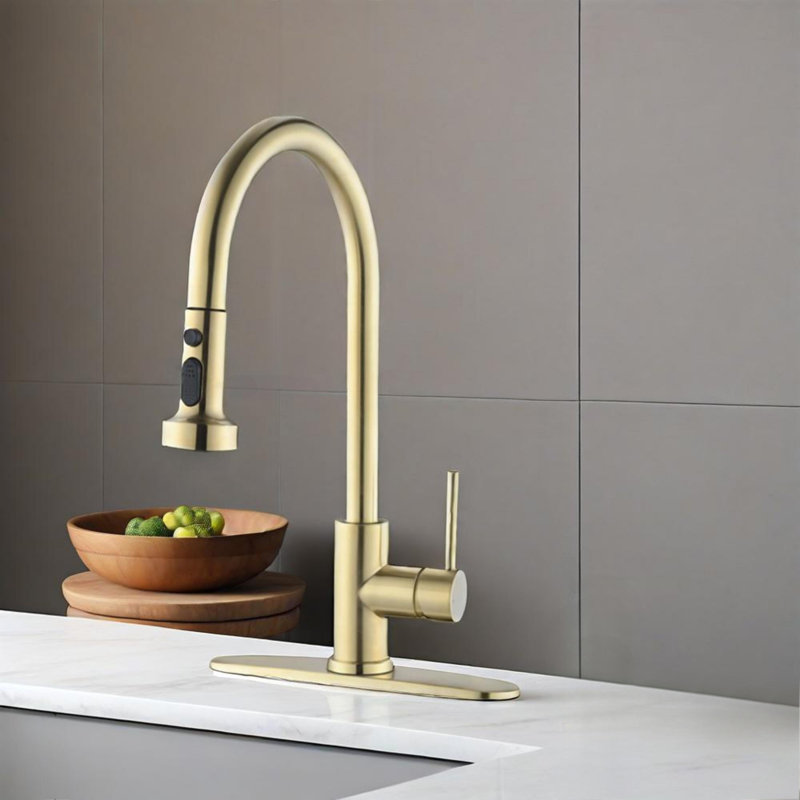Pull Down Kitchen Faucet With Sprayer, Brushed Gold