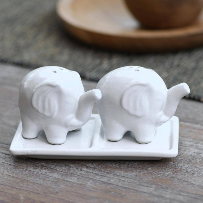Ensemble salière et poivrière Kalup Eager Elephants, Blanc