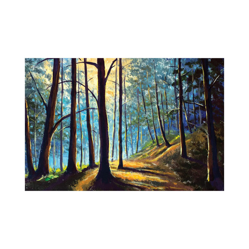 Foggy Forest with Sunny Sunshine Trees Modern 1 Piece Wrapped Canvas Painting, 101.6 cm H x 66.04 cm W x 1.91 cm D