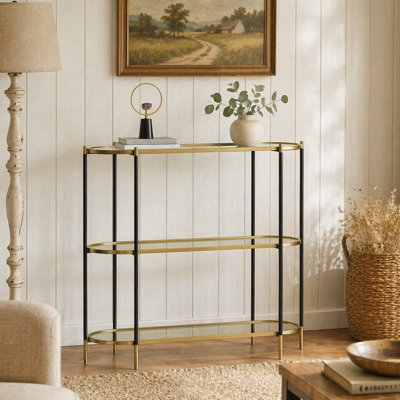 Metal Console Table, Mirrored Shelf