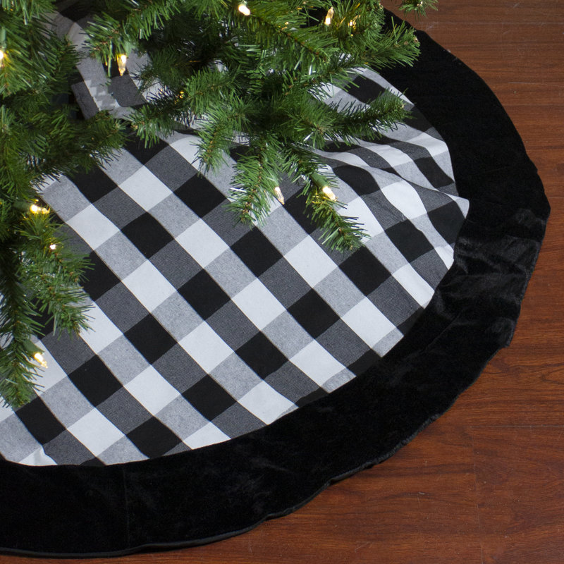 Jupe ronde de sapin de Noël à carreaux noirs et blancs de 48 pouces