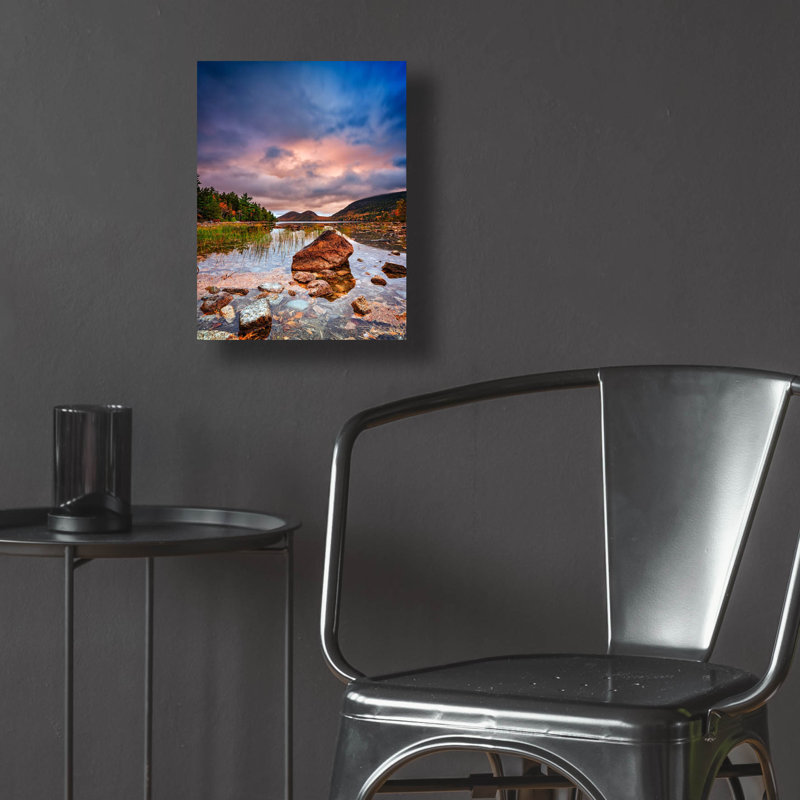 «Cloudy Morn At Jordan Pond» par Rick Berk, art mural en verre acrylique, H 16 po x l 12 po x P 0,13 po