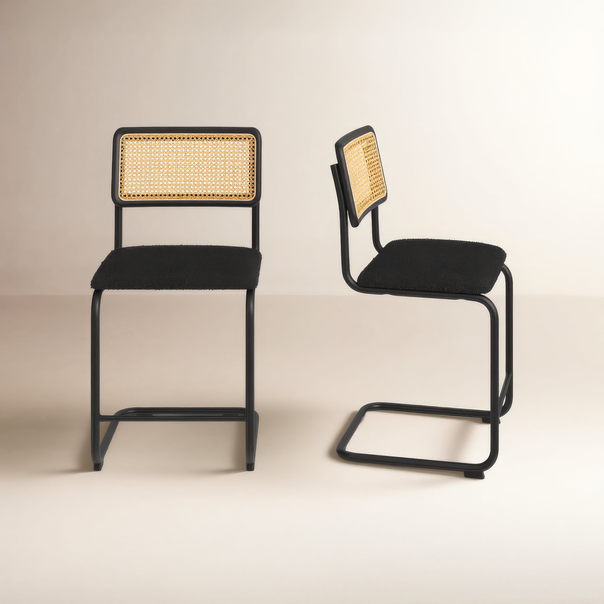 Walsh Boucle Bar & Counter Stool, Counter Stool (24” Seat Height), Black Boucle/ Black Frame