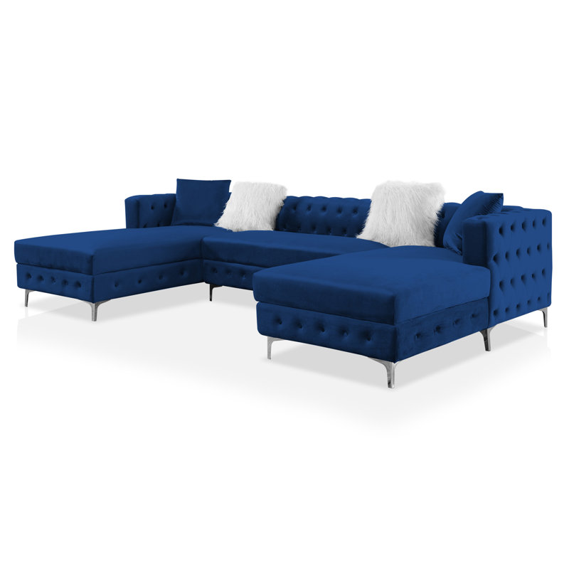 Ciabattoni Upholstered U-Shaped Sectional Symmetrical, Navy Polyester