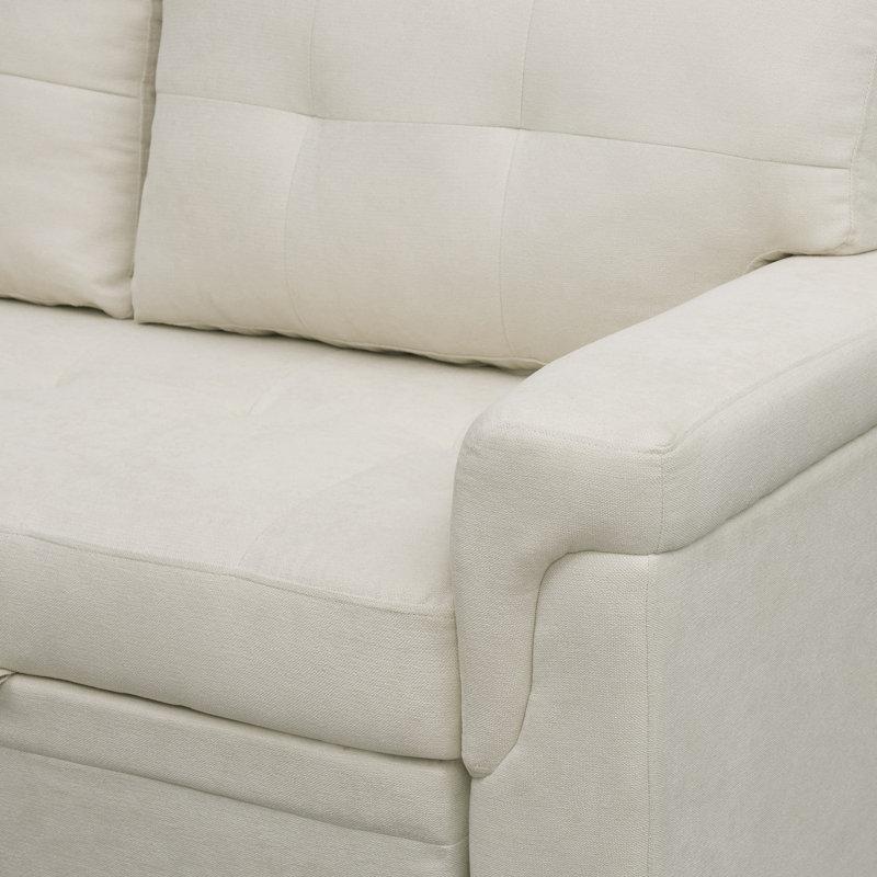 Gadalia L-Shaped Velvet Sleeper Sofa Reversible couch Pull Out Couch with storage chaise, Cream Velvet