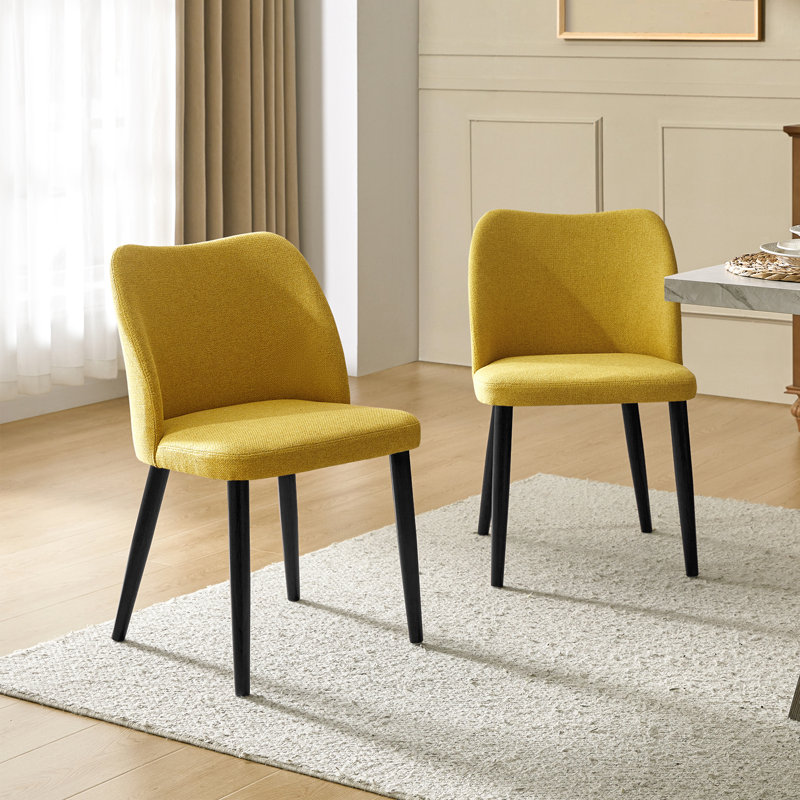 Kanalu Upholstered Curved Back Side Chair with Wood Legs, Mustard
