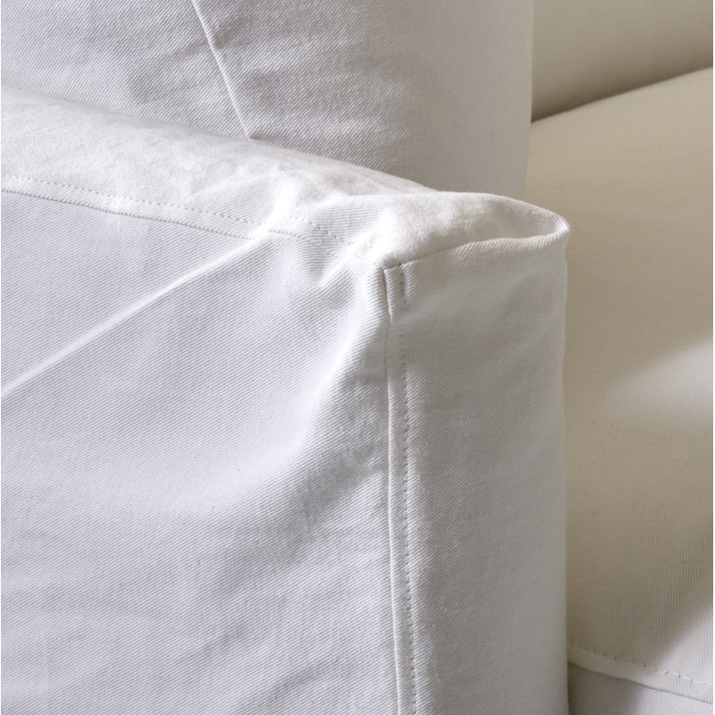 Canapé à accoudoirs carrés avec coussins réversibles de 84 po Hartig, Blanc sergé décoloré classique
