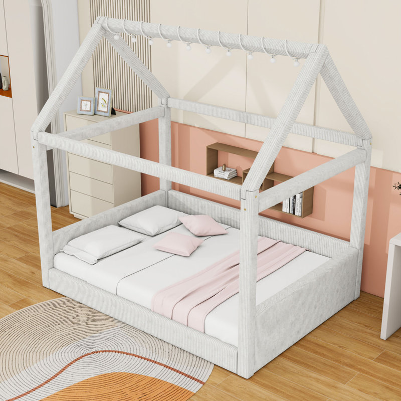 Full Upholstered Daybed with LED Light, Beige