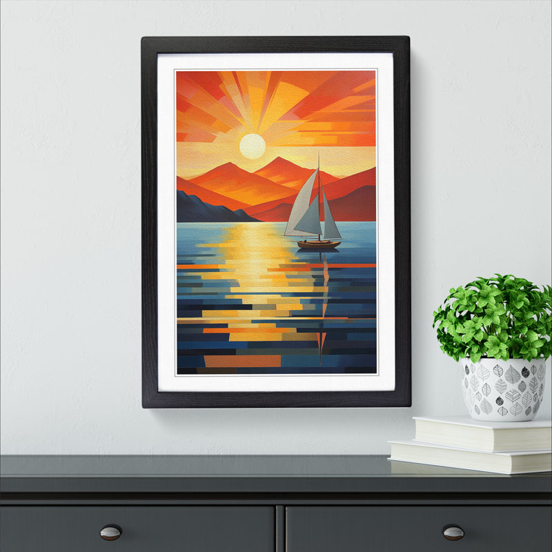 Seascape Art Deco - Single Picture Frame Print on Wood, Black, 64cm H x 46cm W x 2cm D
