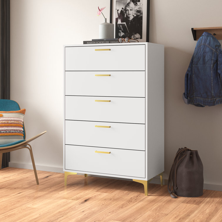 Peterlee White and Gold 5-Drawer Chest