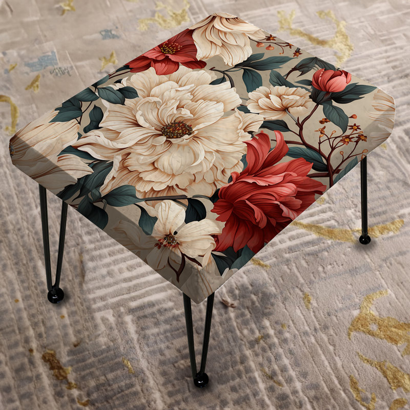 Repose-pieds rétro vintage floral blanc Boho