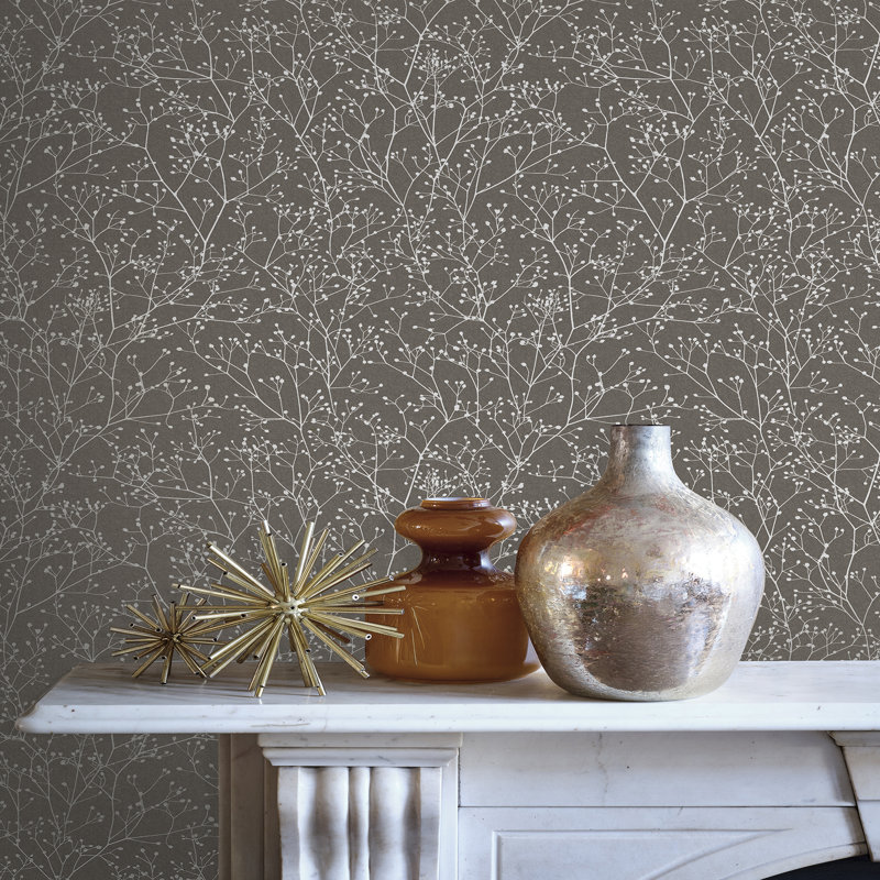 Floral Metallic Wallpaper Roll by Clarissa Hulse, Mocha/Silver