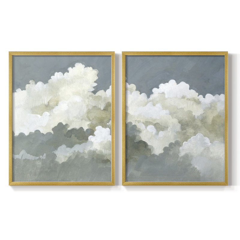 Impression encadrée Big Clouds I-Premium - prête à être accrochée - aucun clou requis - aucun clou requis, Doré