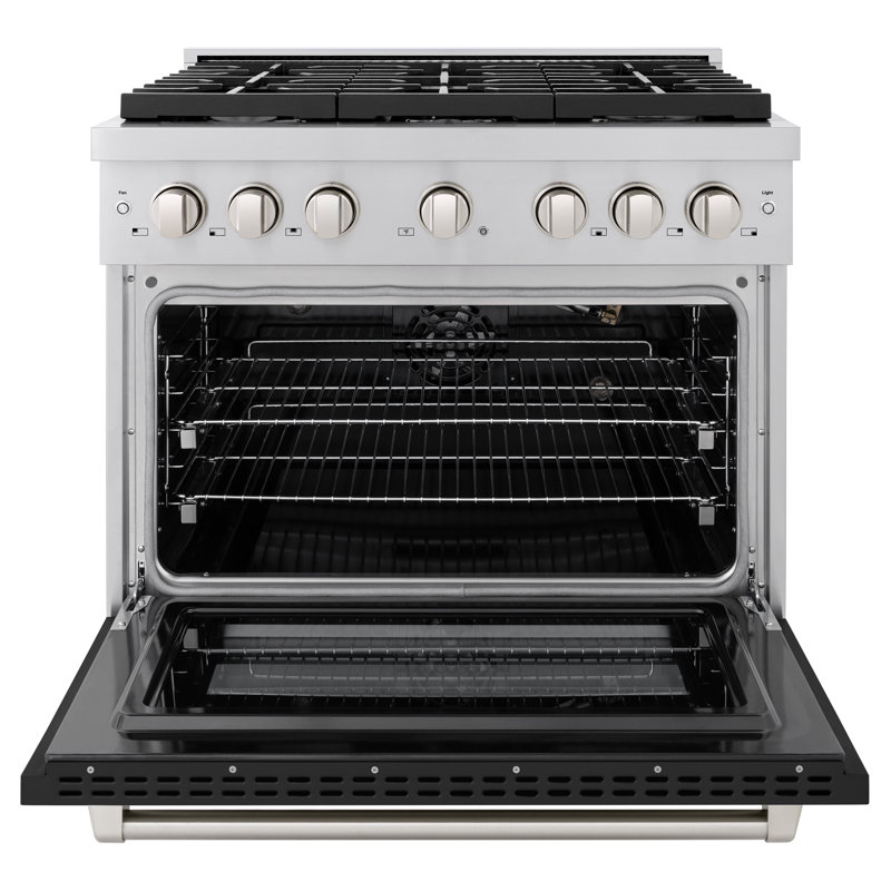 ZLINE 36" Stainless Steel Gas Range with Black Matte Door