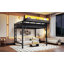 Structure de lit mezzanine pleine grandeur en métal avec tablettes de rangement, panneau perforé, ports USB et lumières DEL, conception sécuritaire et robuste, noir