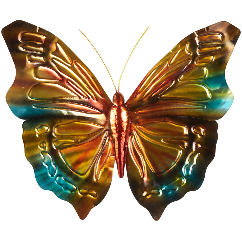 Décoration murale d'intérieur multicolore papillon en acier inoxydable avec accents sarcelle et or