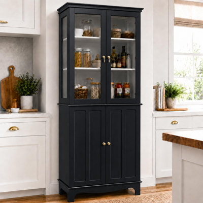 72" China Cabinet, Freestanding Kitchen Pantry with Tempered Glass Doors