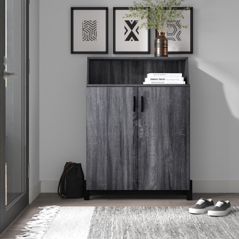 Zacharias 12 Pair Shoe Storage Cabinet, Dark Gray/Black