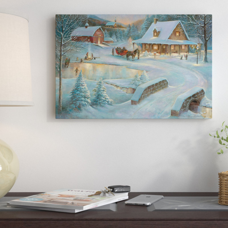 «Little Meadows Xmas», reproduction d'art sur toile, Papier beaux-arts encadré noir, Blanc, H 16 po x l 24 po x P 1 po